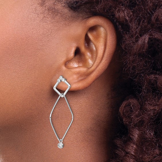 Leslie's Sterling Silver Rhodium-plated CZ Geometric Post Dangle Earrings
