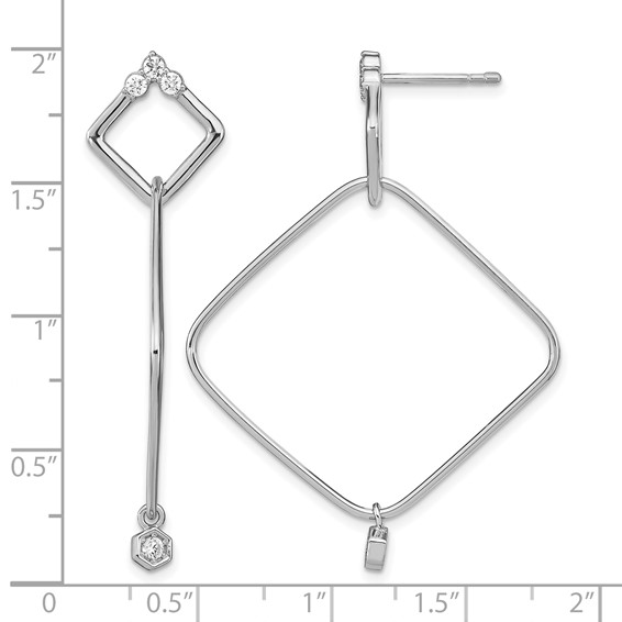 Leslie's Sterling Silver Rhodium-plated CZ Geometric Post Dangle Earrings
