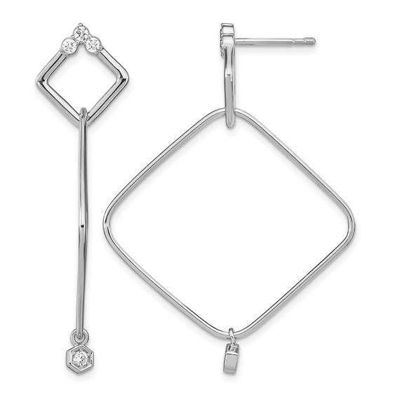 Leslie's Sterling Silver Rhodium-plated CZ Geometric Post Dangle Earrings