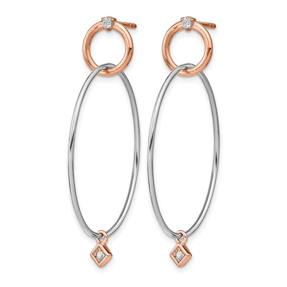 Leslie's Sterling Silver Rose Gold-plated Rhd-plat CZ Post Dangle Earrings