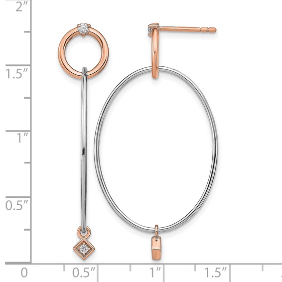 Leslie's Sterling Silver Rose Gold-plated Rhd-plat CZ Post Dangle Earrings