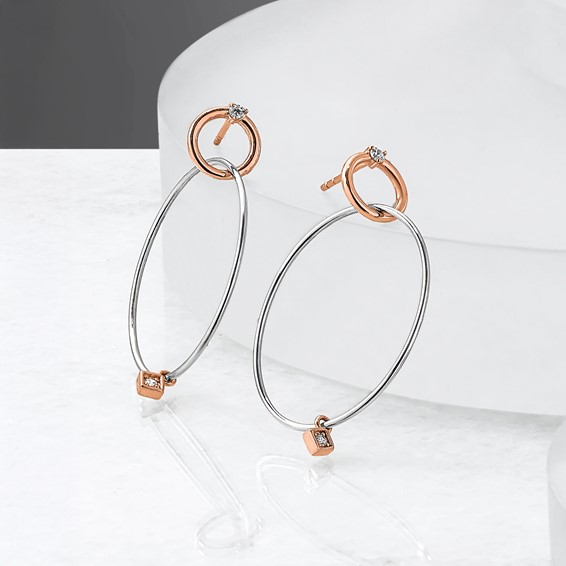 Leslie's Sterling Silver Rose Gold-plated Rhd-plat CZ Post Dangle Earrings