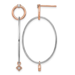 Leslie's Sterling Silver Rose Gold-plated Rhd-plat CZ Post Dangle Earrings