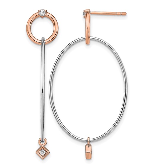 Leslie's Sterling Silver Rose Gold-plated Rhd-plat CZ Post Dangle Earrings
