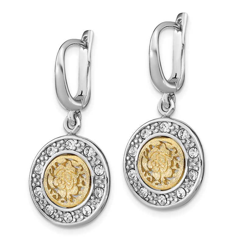 Sterling Silver Rhod-plated Gold-tone Crystal Earrings