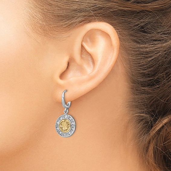 Leslie's Sterling Silver Rhod-plated Gold-tone Crystal Earrings