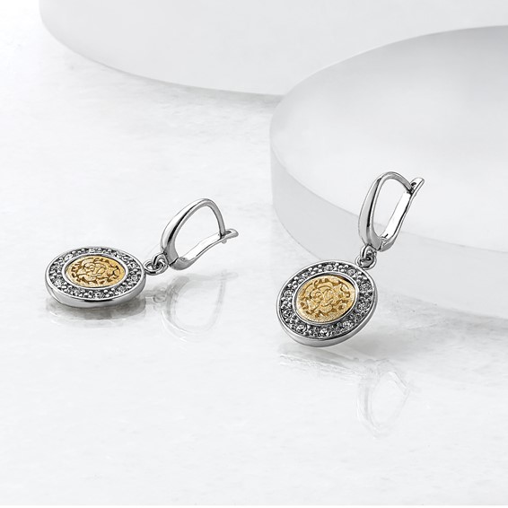 Leslie's Sterling Silver Rhod-plated Gold-tone Crystal Earrings