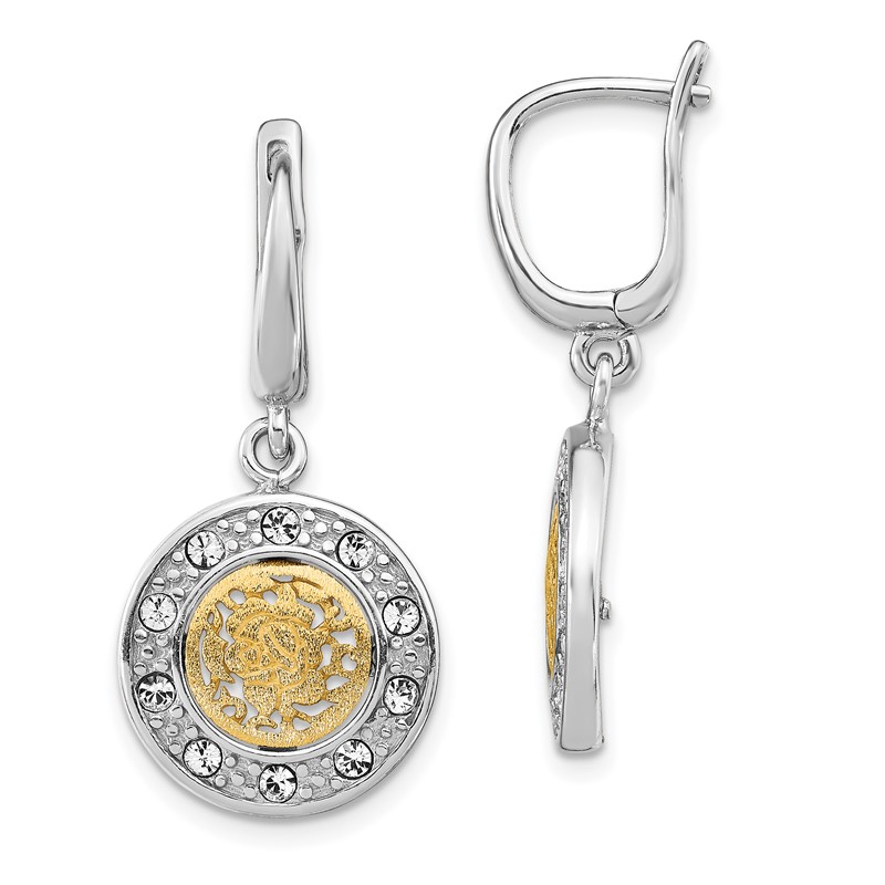 Sterling Silver Rhod-plated Gold-tone Crystal Earrings