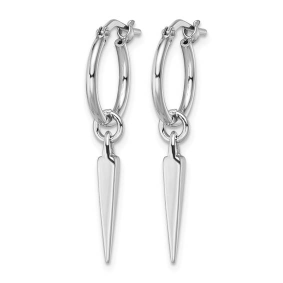 Leslie's Sterling Silver Rhodium-pl Hoop with Dangle Earrings
