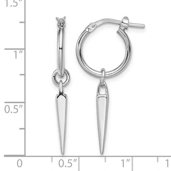Leslie's Sterling Silver Rhodium-pl Hoop with Dangle Earrings