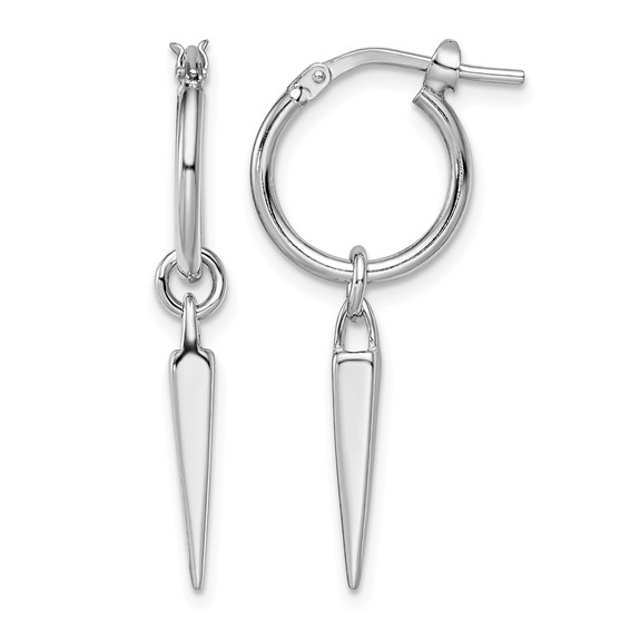 Leslie's Sterling Silver Rhodium-pl Hoop with Dangle Earrings