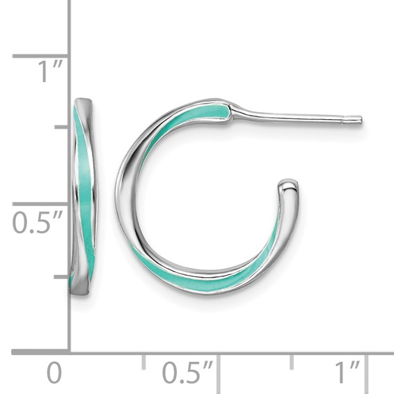 Leslie's Sterling Silver Rhodium-plated Aqua Enameled Hoop Earrings