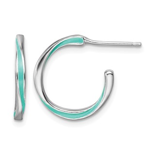 Leslie's Sterling Silver Rhodium-plated Aqua Enameled Hoop Earrings