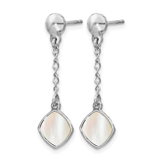 Leslie's Sterling Silver Rhodium-plated Mother of Pearl Post Dangle Earring