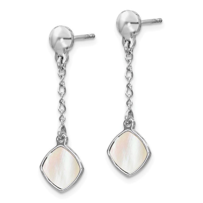 Sterling Silver Rhodium-plated Mother of Pearl Post Dangle Earring
