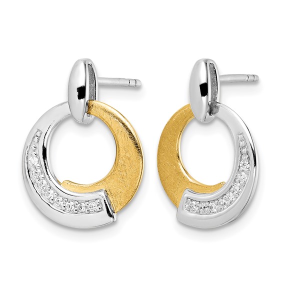 Leslie's Sterling Silver Rh-p and Gold-plated CZ Brushed Dangle Earrings
