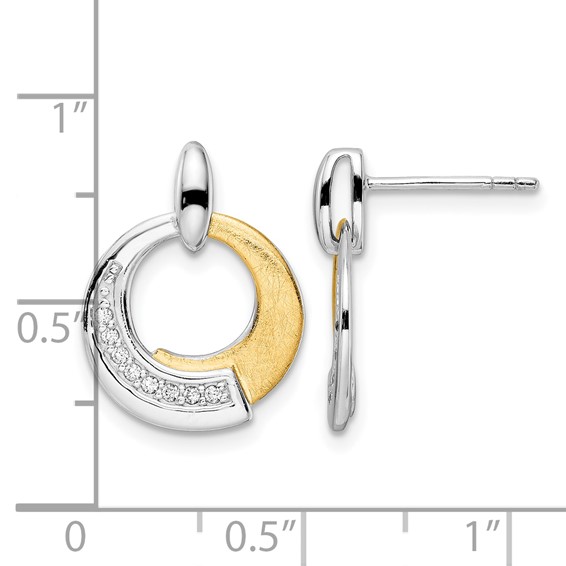 Leslie's Sterling Silver Rh-p and Gold-plated CZ Brushed Dangle Earrings