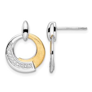 Leslie's Sterling Silver Rh-p and Gold-plated CZ Brushed Dangle Earrings