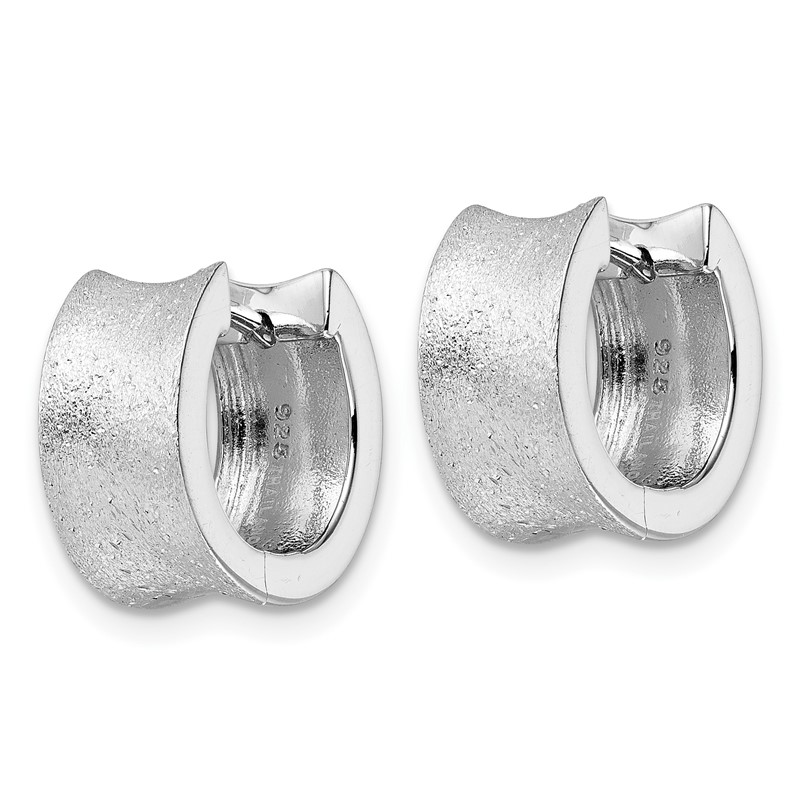 Sterling Silver Rhod-plated D/C Brushed Huggie Hoop Earrings