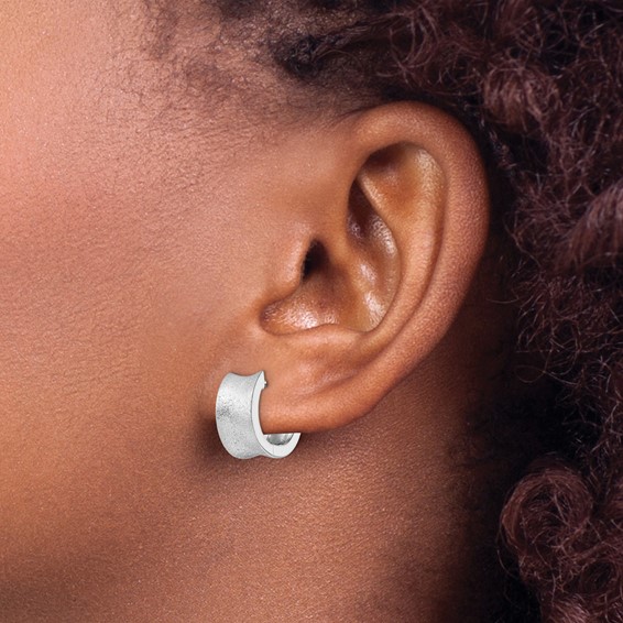 Leslie's Sterling Silver Rhod-plated D/C Brushed Huggie Hoop Earrings