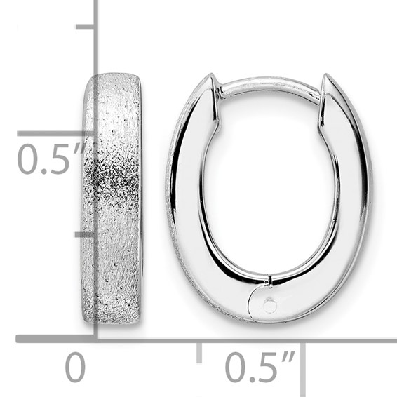 Leslie's Radiant Essence SS Rhod-plated D/C Brushed Oval Hoop Earrings