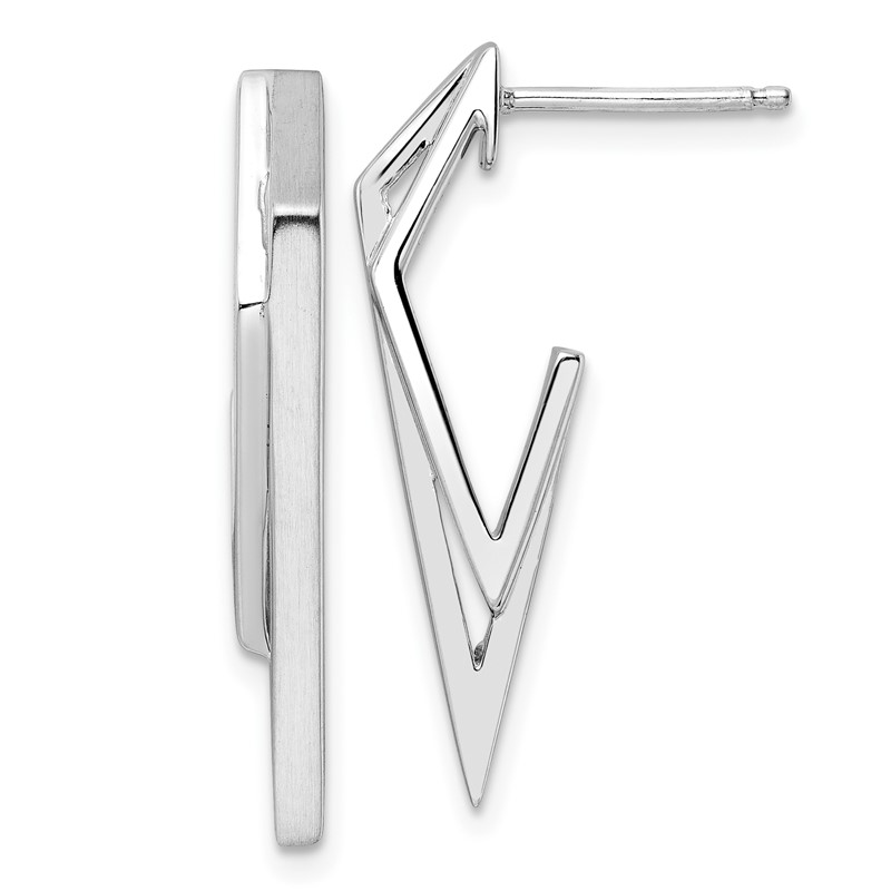 Sterling Silver Rhod-plated Polished and Brushed Dangle Earrings