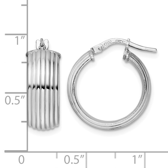 Leslie's Sterling Silver Rhod-plated Polished Grooved Hoop Earrings