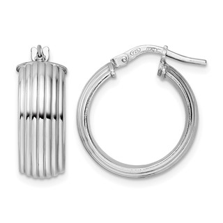Leslie's Sterling Silver Rhod-plated Polished Grooved Hoop Earrings