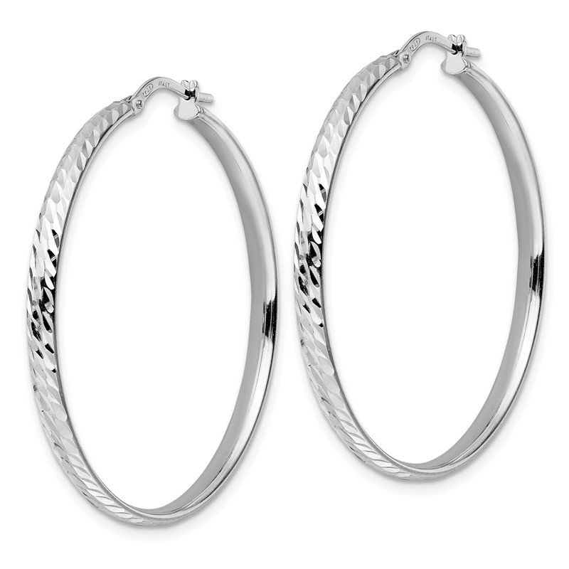 Sterling Silver Rhod-plated Polished D/C Hoop Earrings