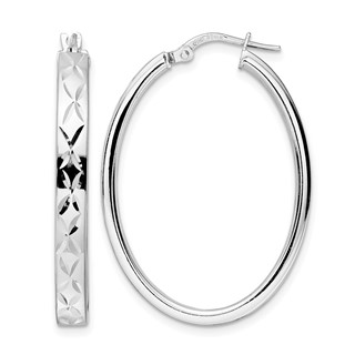 Leslie's Sterling Silver Rhod-plated Polished D/C Oval Hoop Earrings