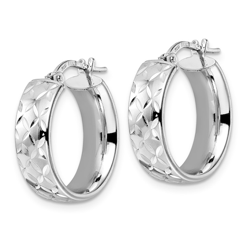 Sterling Silver Rhod-plated Polished D/C Hoop Earrings