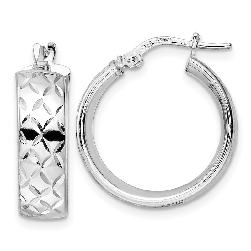 Sterling Silver Rhod-plated Polished D/C Hoop Earrings