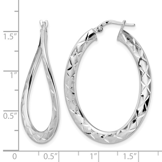 Leslie's Sterling Silver Rhod-plated Pol & D/C Curved Oval Hoop Earrings