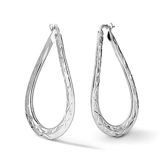 Leslie's Sterling Silver Rhod-plated Pol & D/C Curved Oval Hoop Earrings