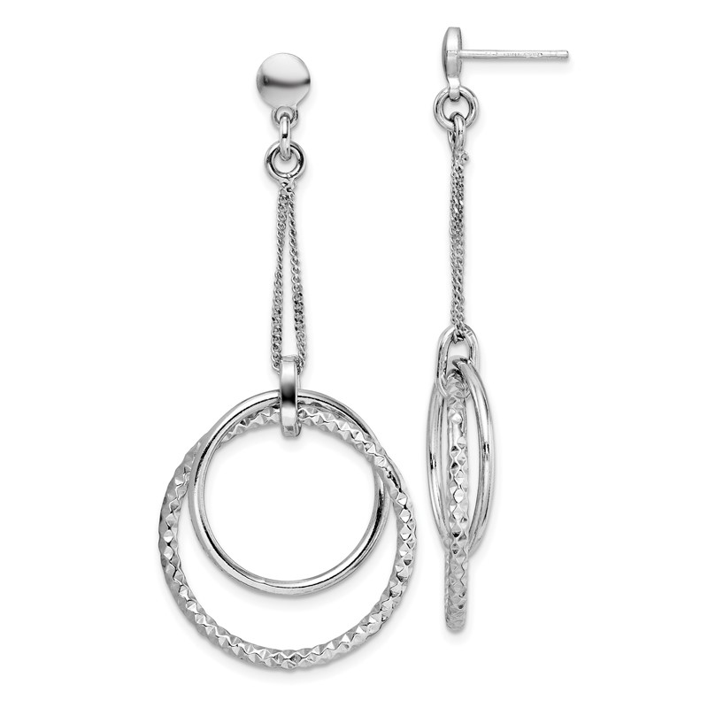 Sterling Silver Rhod-plated Polished D/C Post Dangle Earrings