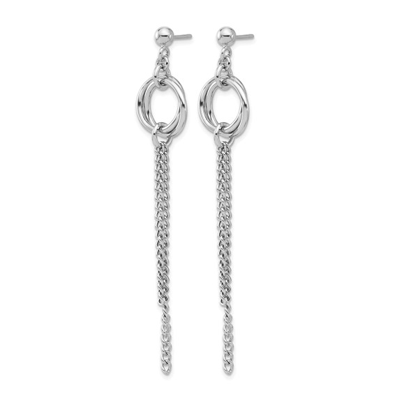 Leslie's Sterling Silver RH-plated Polished Circle Drop Chain Post Earrings
