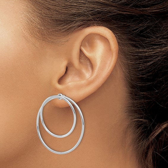 Leslie's Sterling Silver RH-plated Polished Double Circle Front and Back Ea