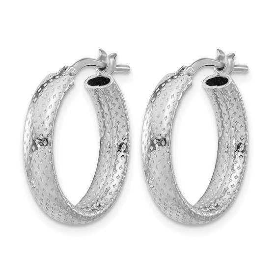 Leslie's Sterling Silver Rhodium-plated Polished and Textured Hoop Earrings