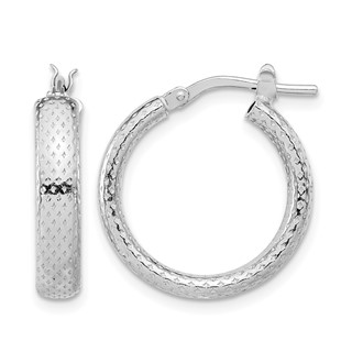 Leslie's Sterling Silver Rhodium-plated Polished and Textured Hoop Earrings