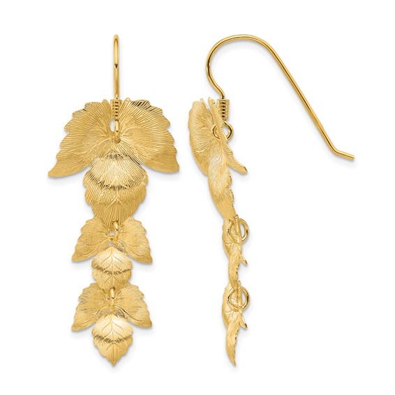 Leslie's Sterling Silver Gold-plated Etched Leaves Dangle Earrings