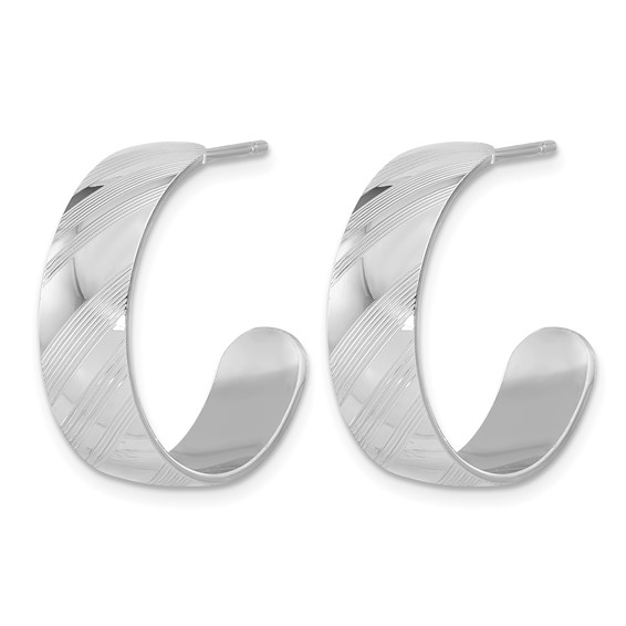 Leslie's Sterling Silver Rh-plated Etched Stripe Hoop Earrings