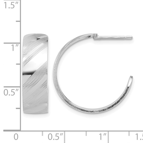 Leslie's Sterling Silver Rh-plated Etched Stripe Hoop Earrings