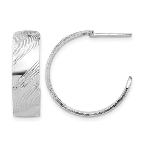 Leslie's Sterling Silver Rh-plated Etched Stripe Hoop Earrings