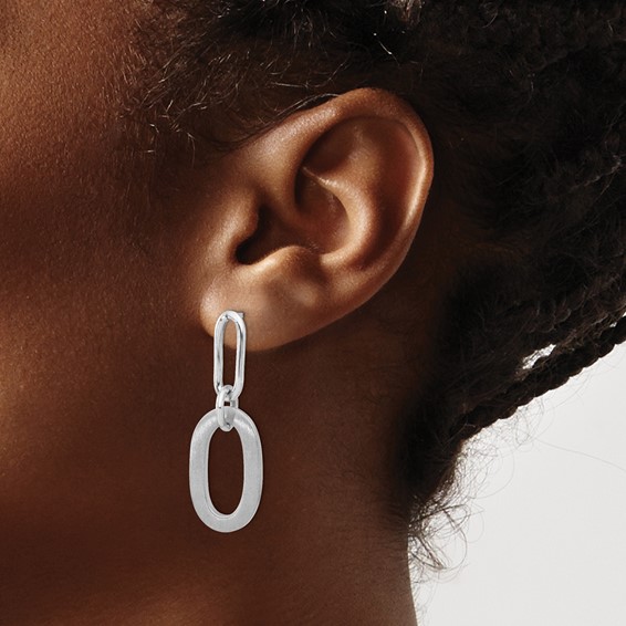 Leslie's Sterling Silver Rh-plated Polished and Satin Oval Dangle Earrings