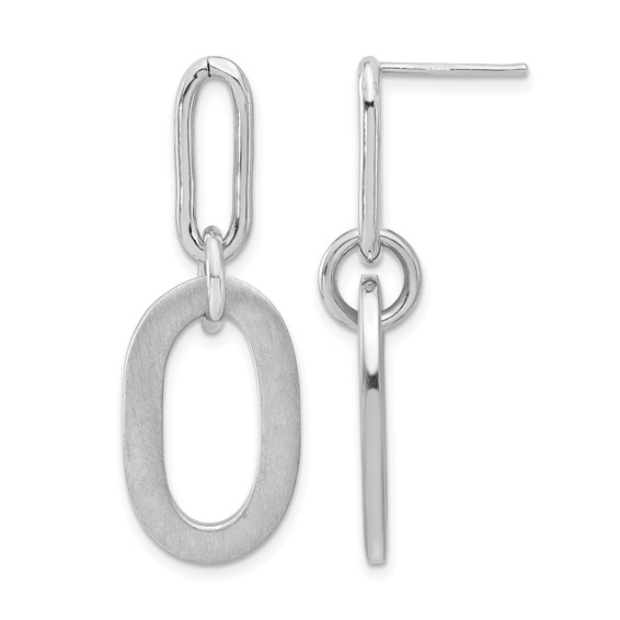 Leslie's Sterling Silver Rh-plated Polished and Satin Oval Dangle Earrings