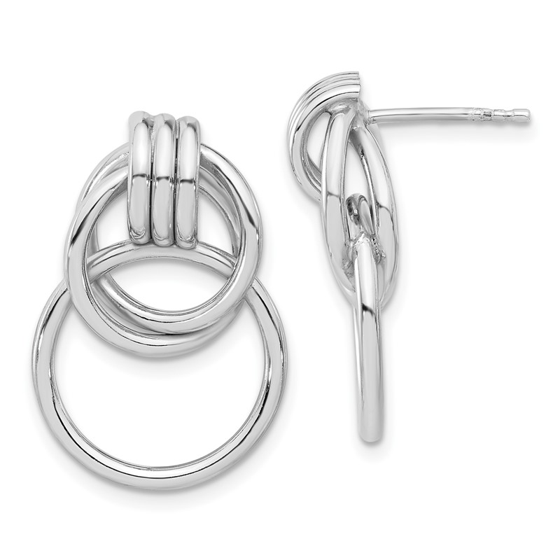 Sterling Silver Rh-plated Polished Circle Drop Post Earrings