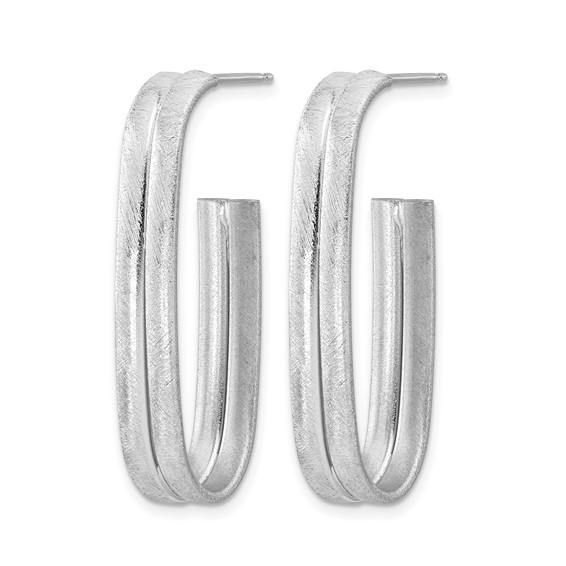 Leslie's Sterling Silver Rhodium-plated Brushed J-Hoop Post Earrings