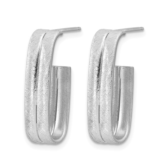 Leslie's Sterling Silver Rhodium-plated Brushed J-Hoop Post Earrings