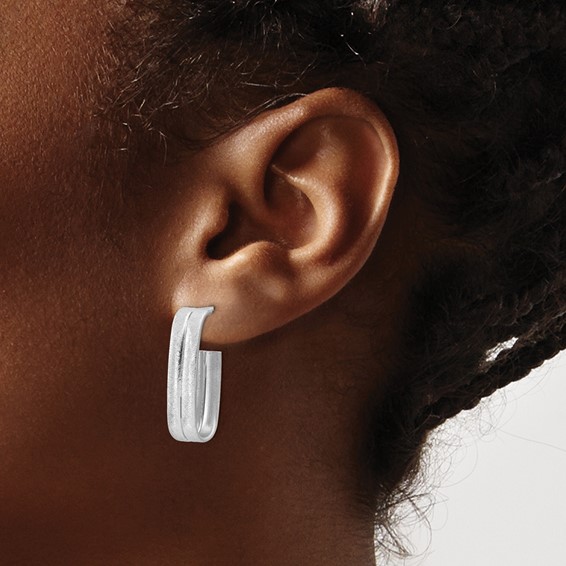 Leslie's Sterling Silver Rhodium-plated Brushed J-Hoop Post Earrings