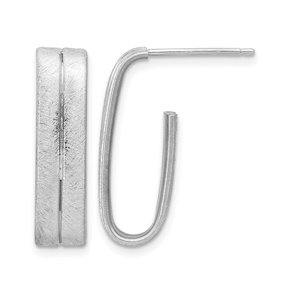 Leslie's Sterling Silver Rhodium-plated Brushed J-Hoop Post Earrings